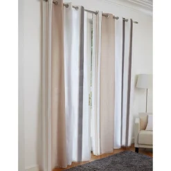 Rideau à oeillets rayé beige blanc gris