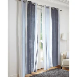 Rideau à oeillets rayé bleu blanc