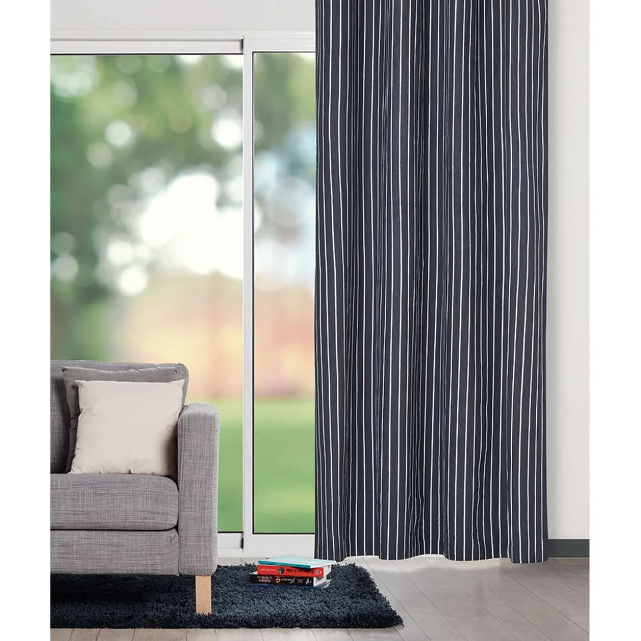 Rideau à oeillets rayé gris blanc 140x260 cm