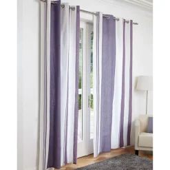 Rideau à oeillets rayé prune blanc