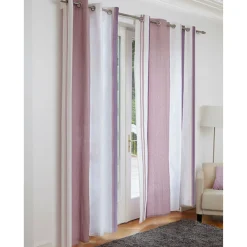 Rideau à oeillets rayé rose blanc