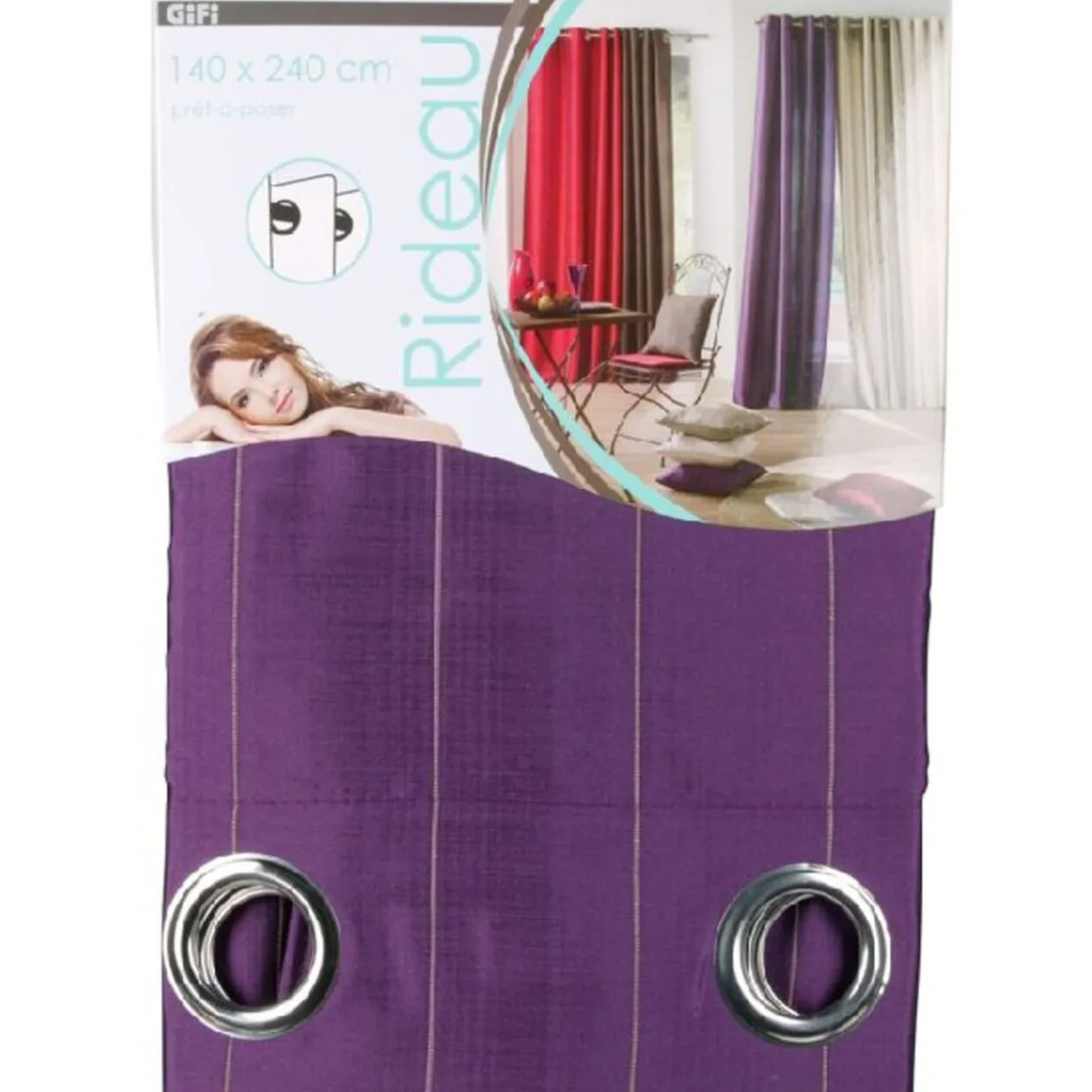 Rideau à oeillets rayé violet