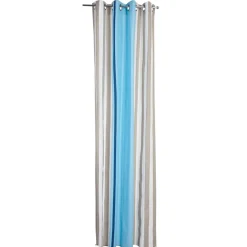 Rideau à oeillets rayures blanches grises et bleues