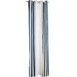 Rideau à oeillets rayures blanches beiges et bleues