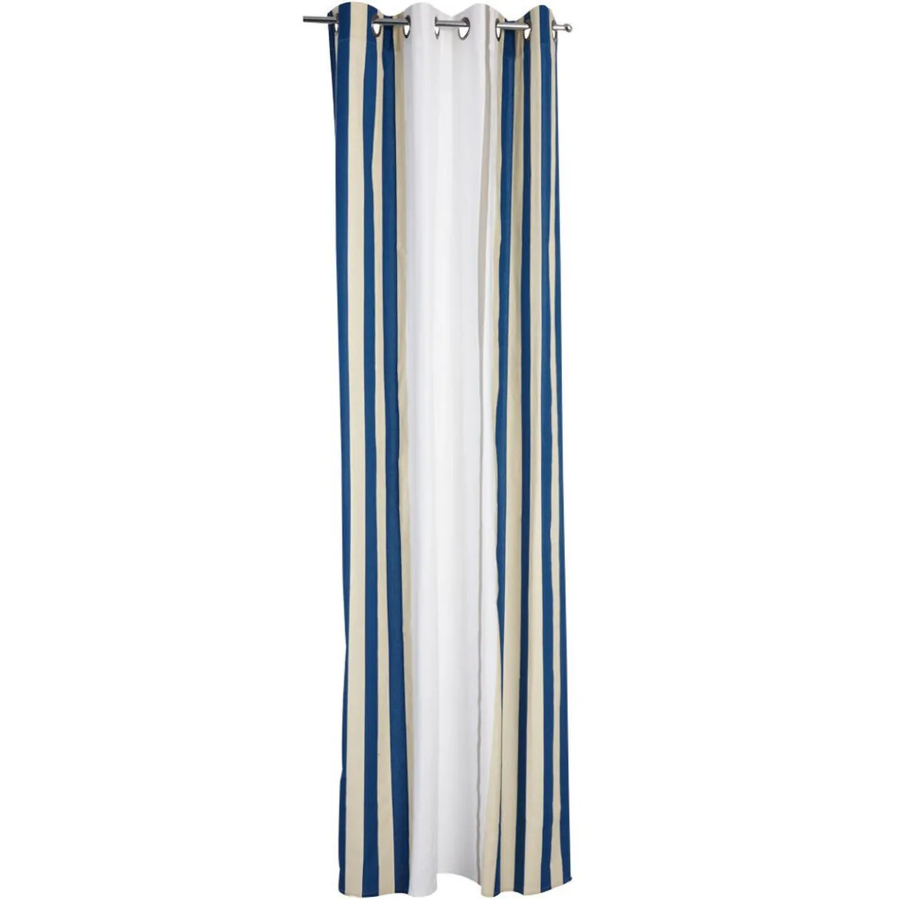 Rideau à oeillets rayures blanches beiges et bleues