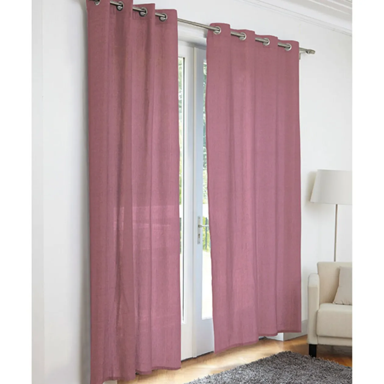 Rideau à oeillets rose blanc