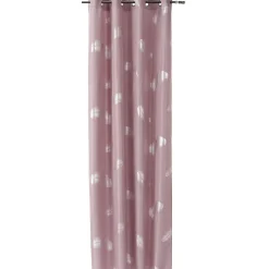 Rideau à oeillets rose motifs plumes argentées pailletées