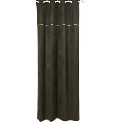 Rideau à oeillets suédine vert foncé et or uni
