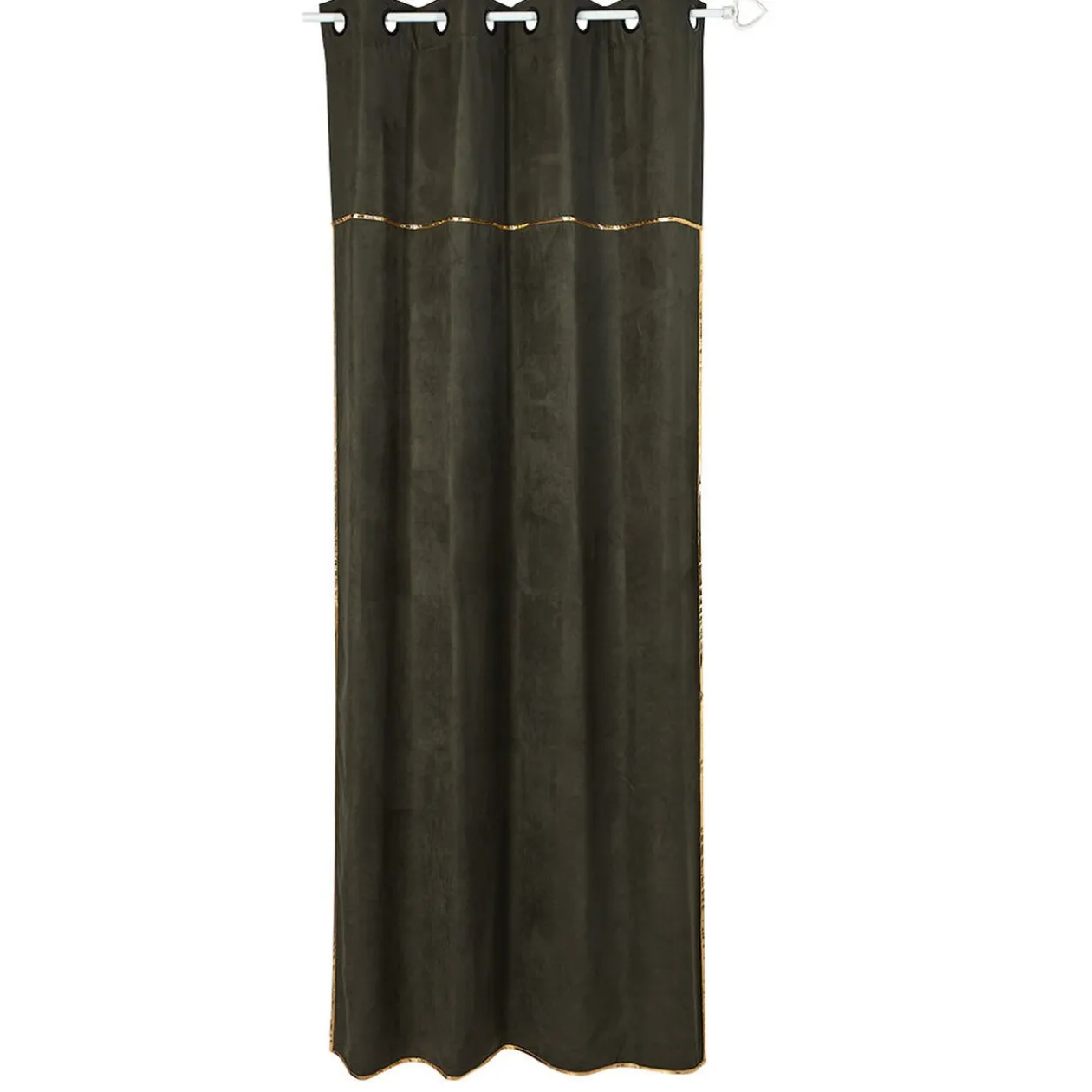 Rideau à oeillets suédine vert foncé et or uni