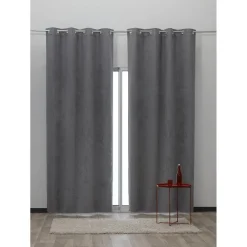 Rideau à oeillets suedine uni gris
