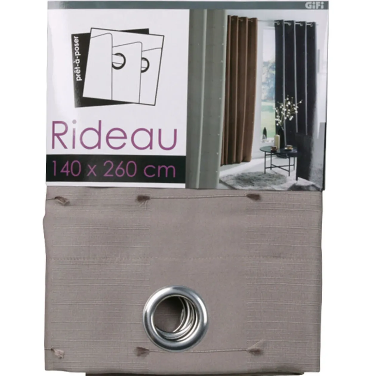 Rideau à oeillets taupe jacquard