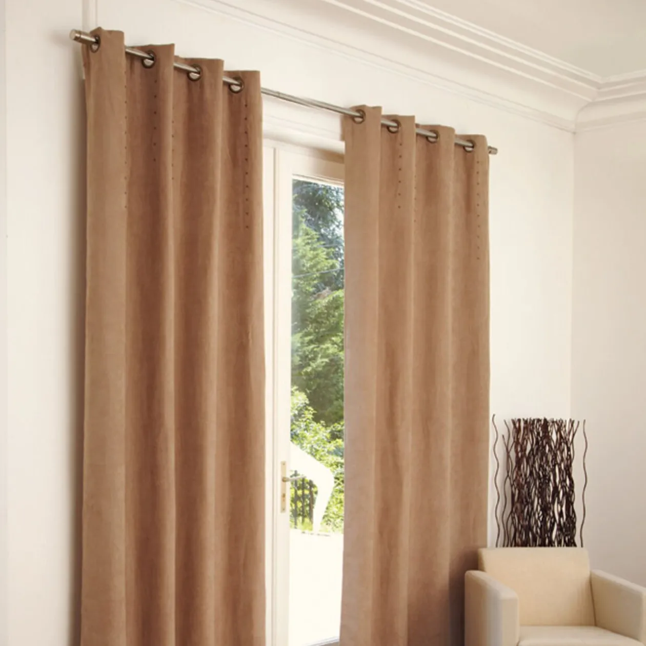 Rideau à oeillets taupe suédine