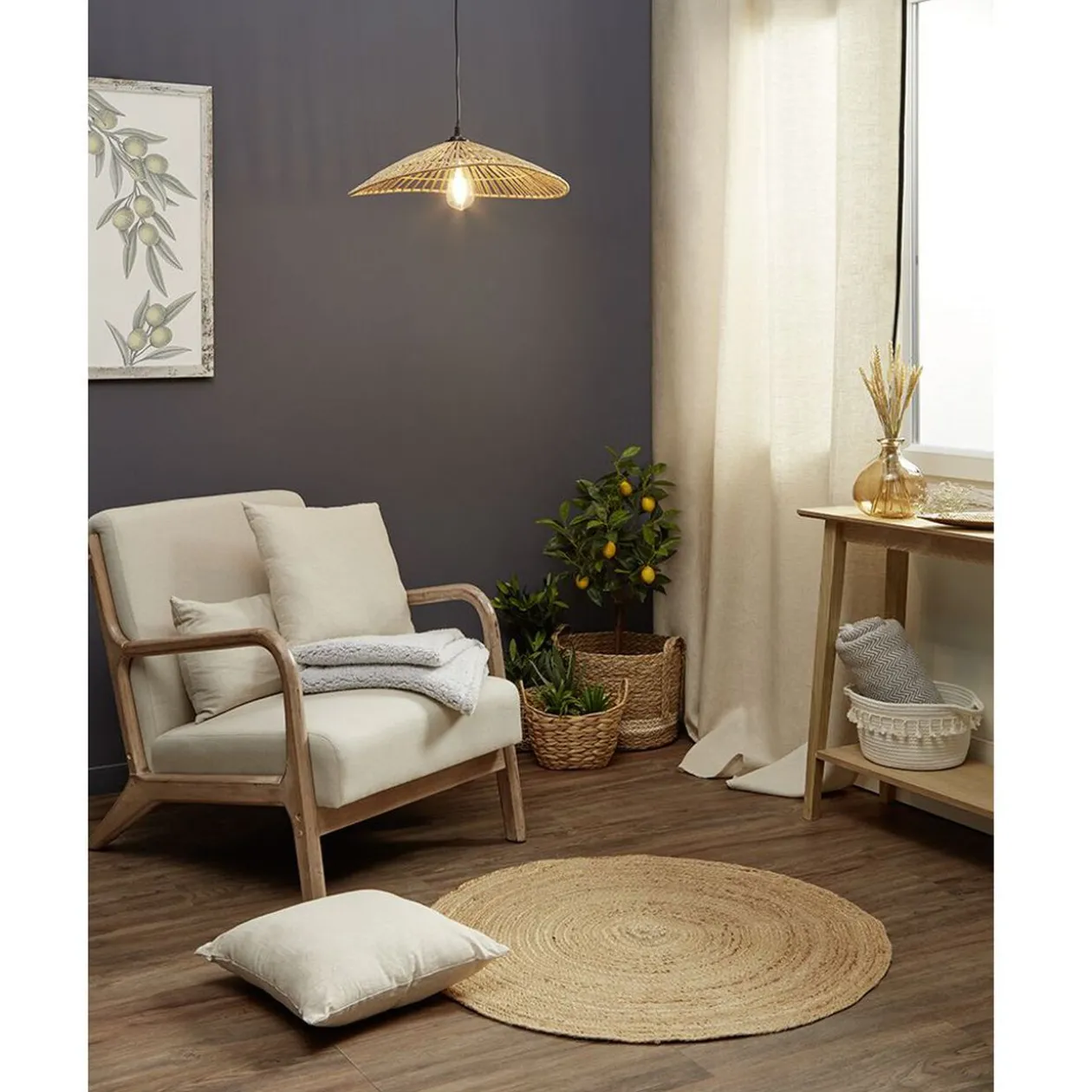 Rideau à oeillets uni beige 140x240cm