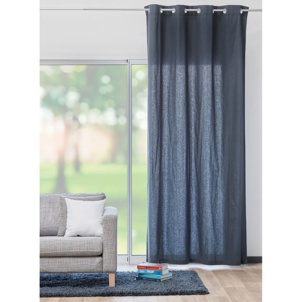 Rideau à oeillets uni bleu nuit 140x260 cm