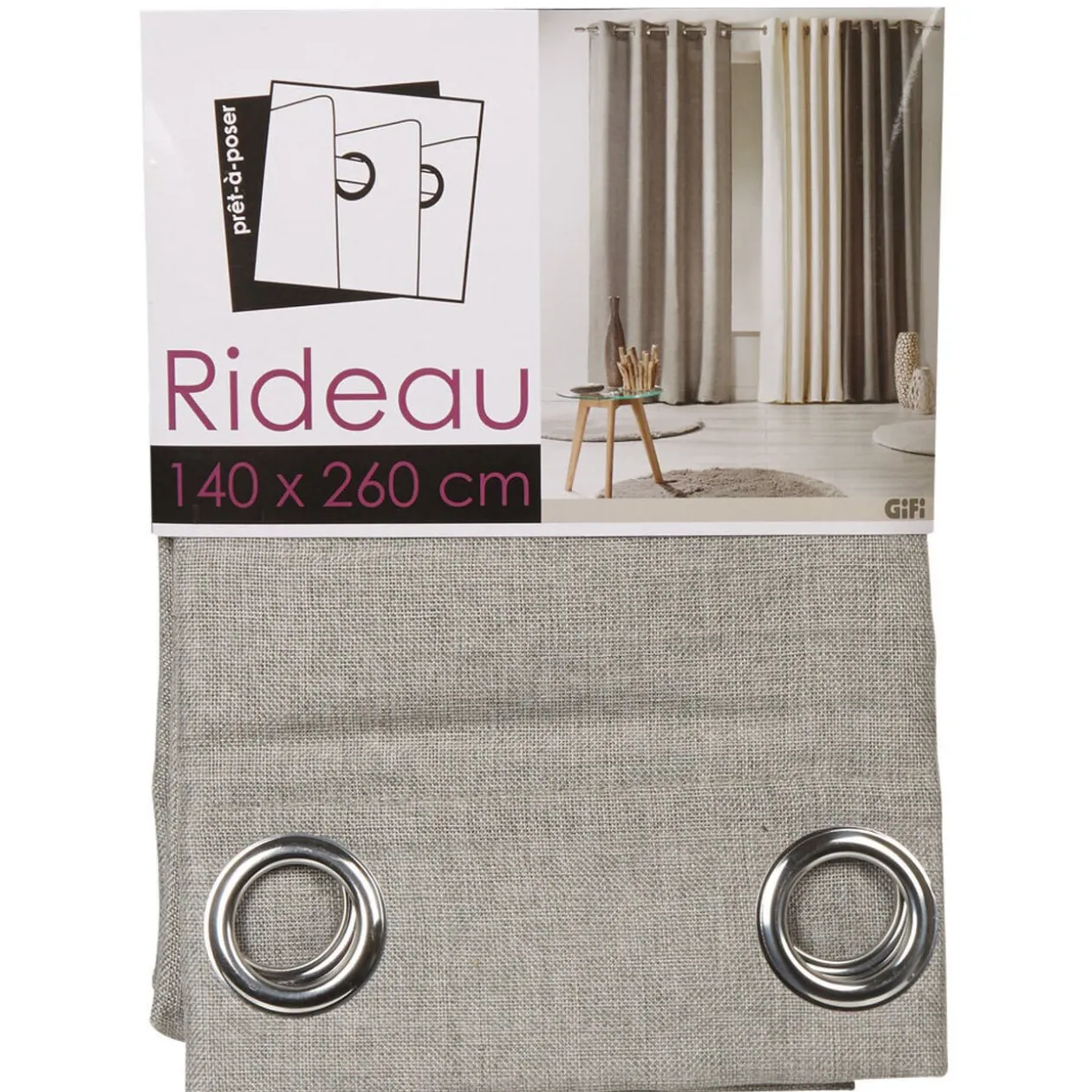 Rideau à oeillets uni gris