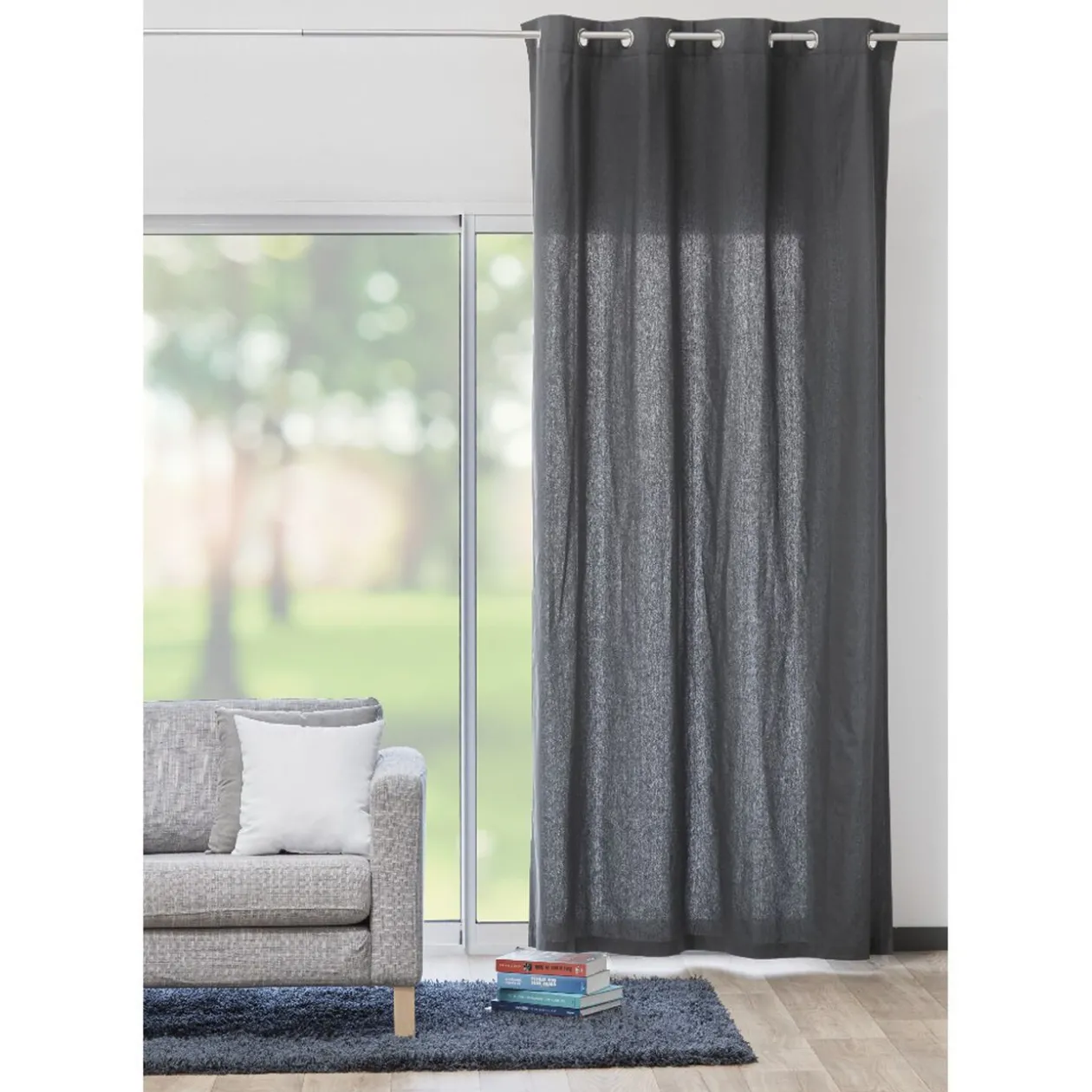 Rideau à oeillets uni gris anthracite