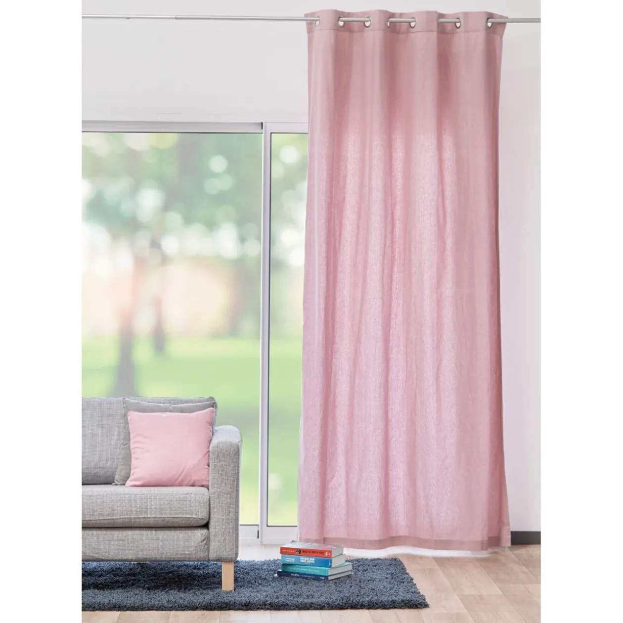 Rideau à oeillets uni rose 140x260 cm