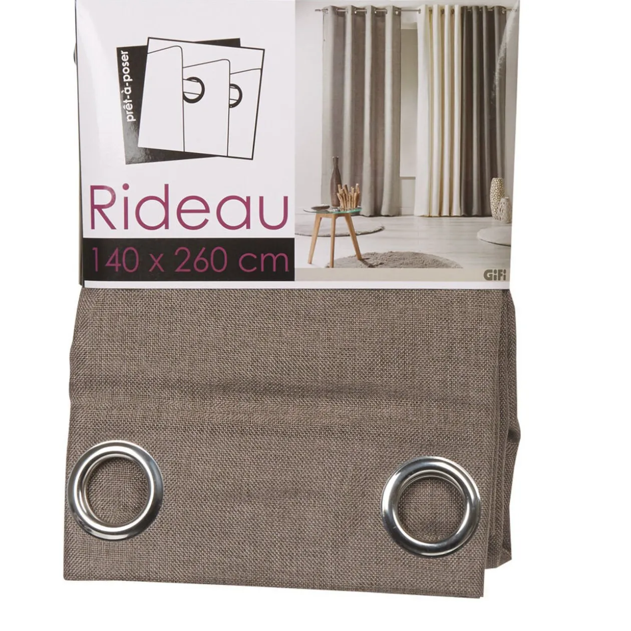 Rideau à oeillets uni taupe