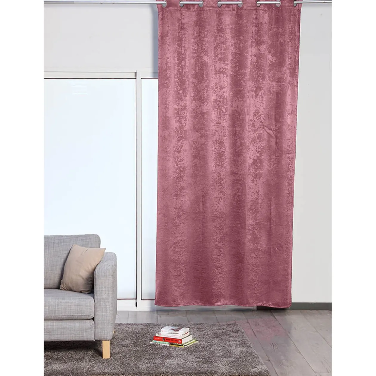 Rideau 8 oeillets velours violet figue