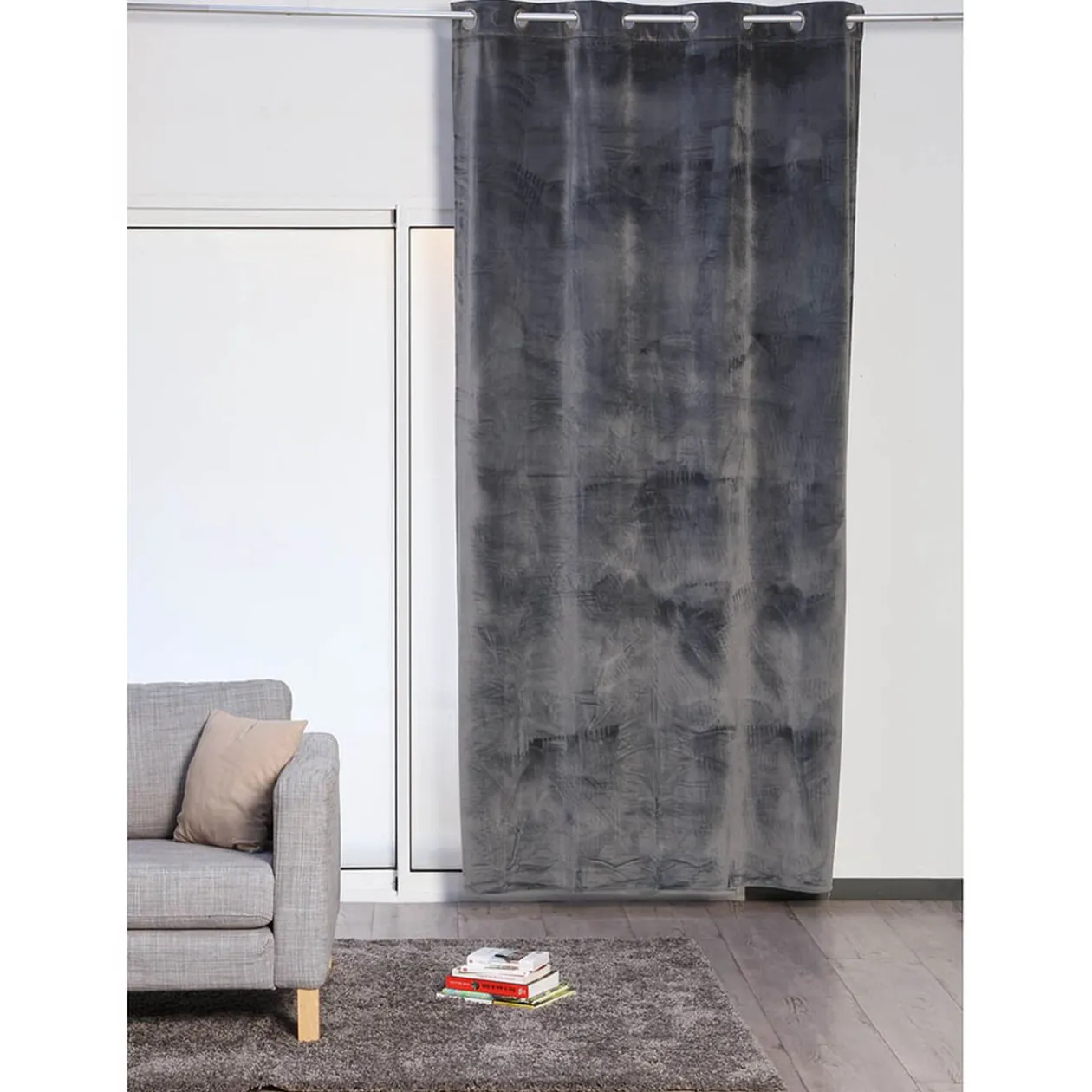 Rideau 8 oeillets velours gris