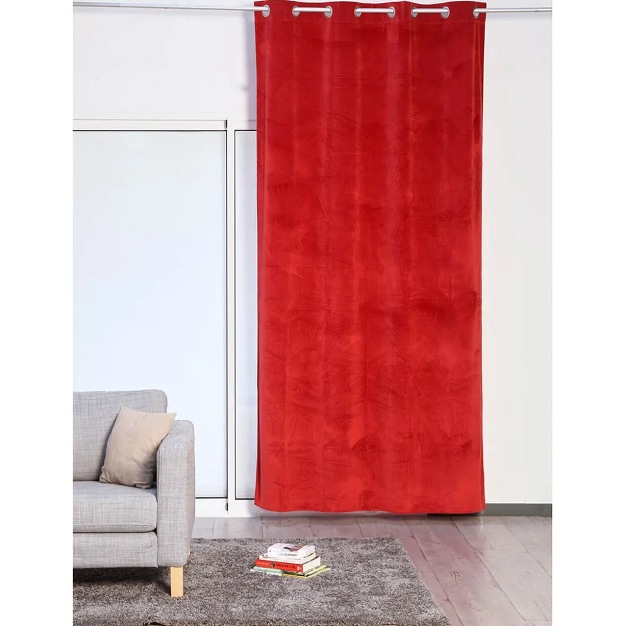 Rideau 8 oeillets velours rouge
