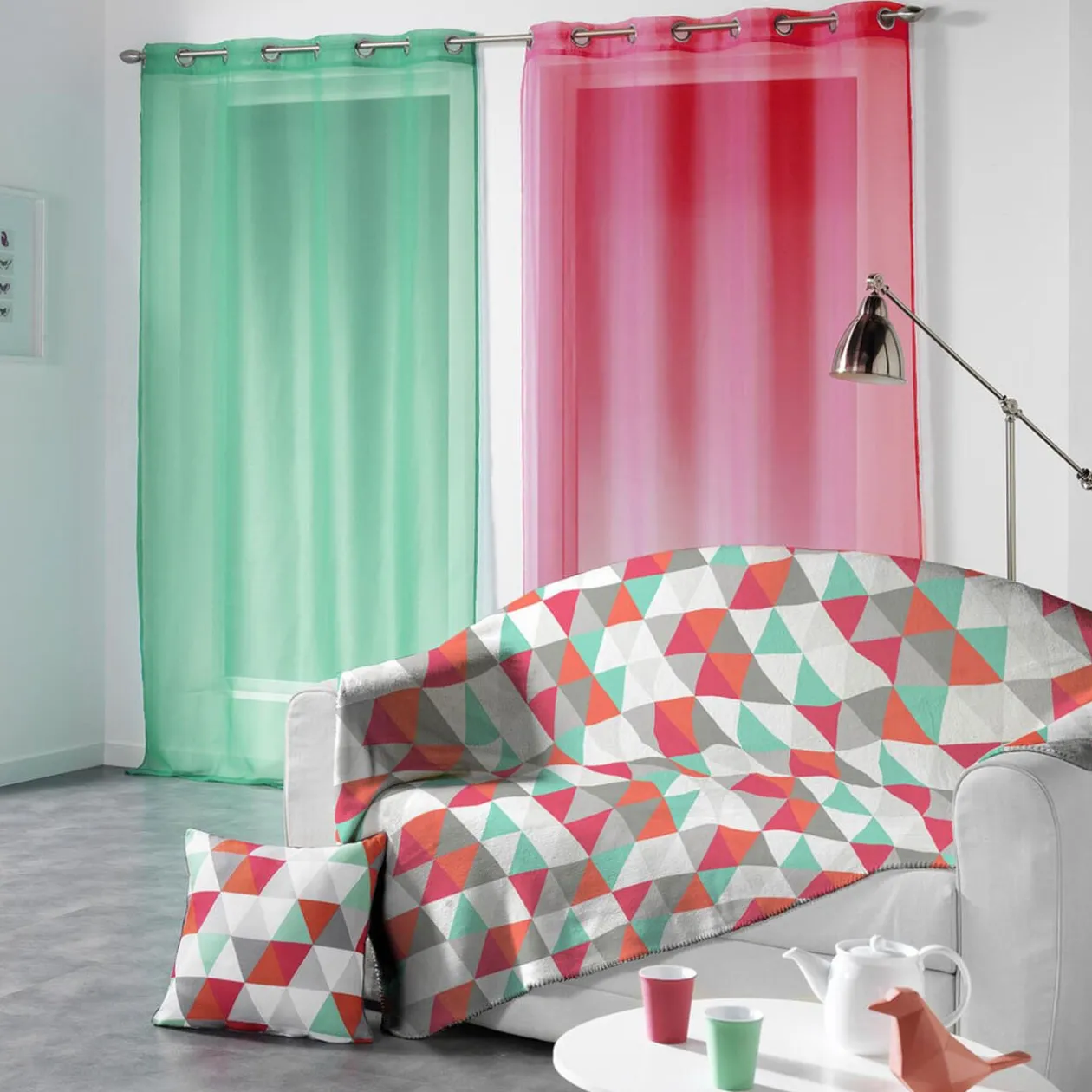 Rideau à oeillets vert d eau uni Nordicolor