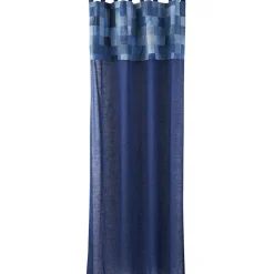 Rideau à pattes bleu denim et uni