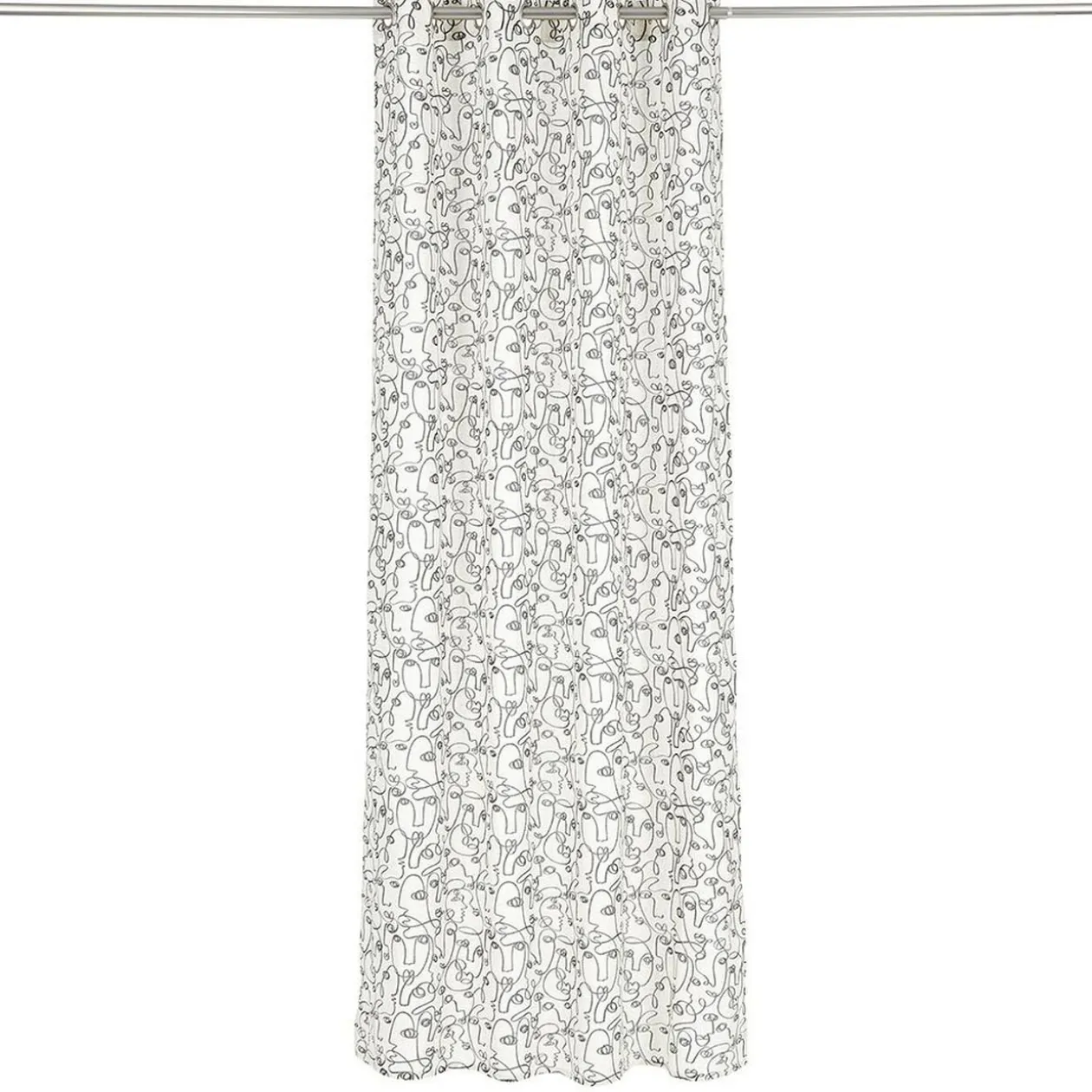 Rideau beige imprimé visage lin et polyester 140x240cm