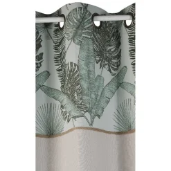 Rideau feuillage tropical vert et taupe
