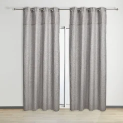 Rideau imitation lin gris décoré de lignes horizontales