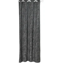 Rideau jacquard à oeillets motif feuille tropicale noir et gris