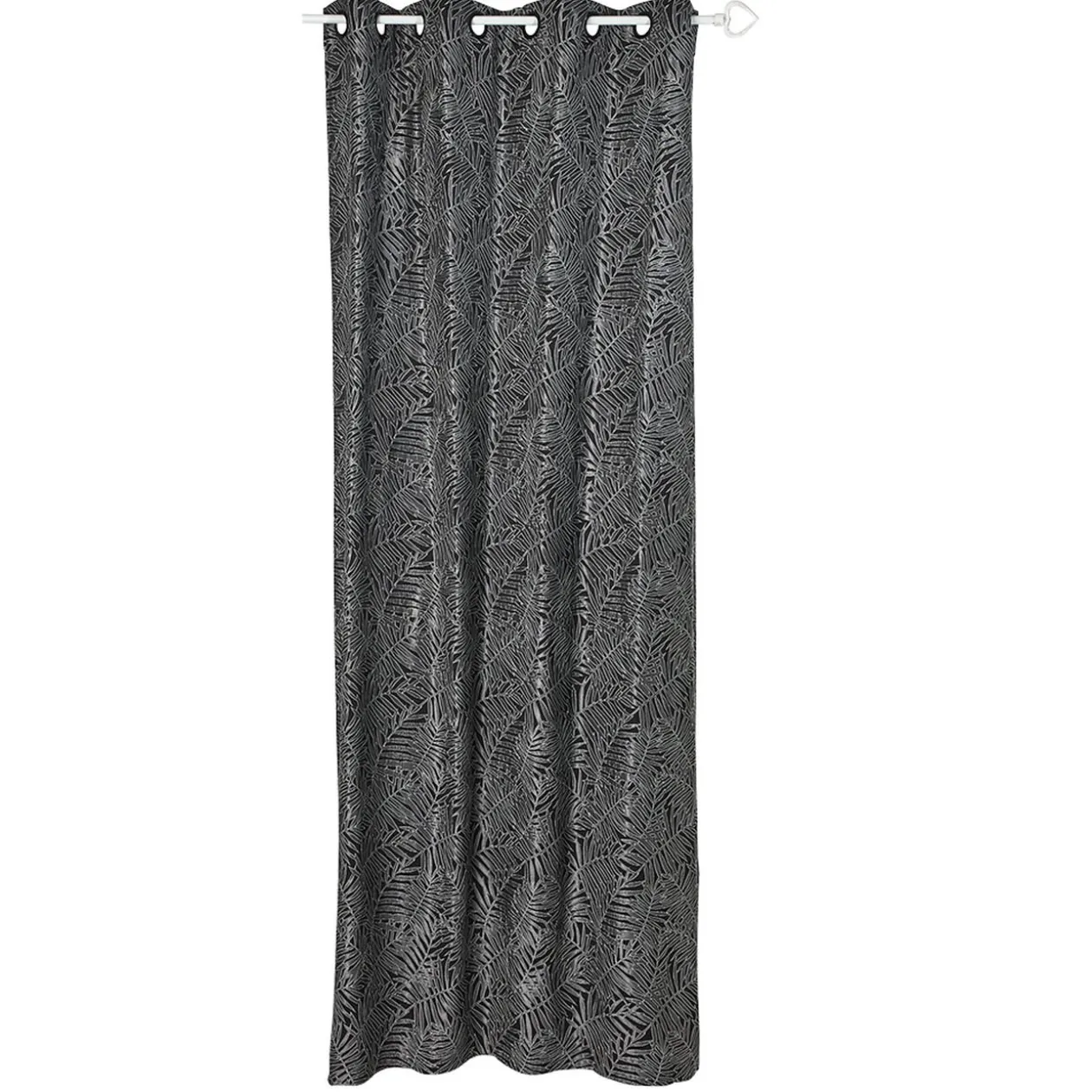 Rideau jacquard à oeillets motif feuille tropicale noir et gris