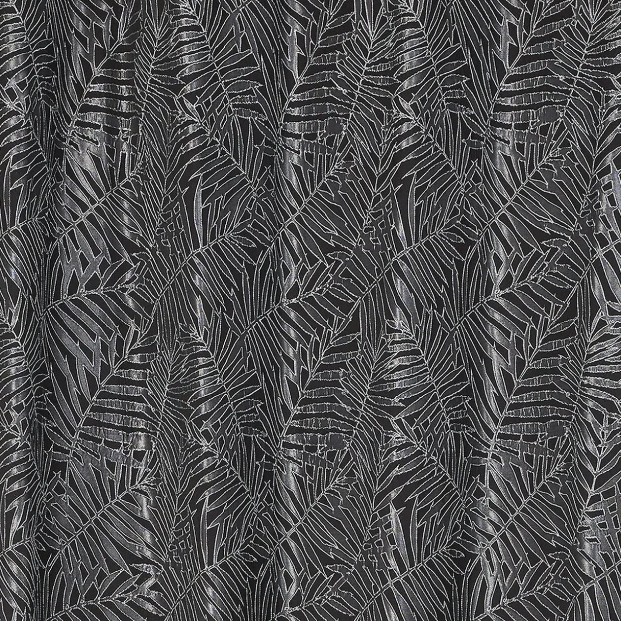 Rideau jacquard à oeillets motif feuille tropicale noir et gris