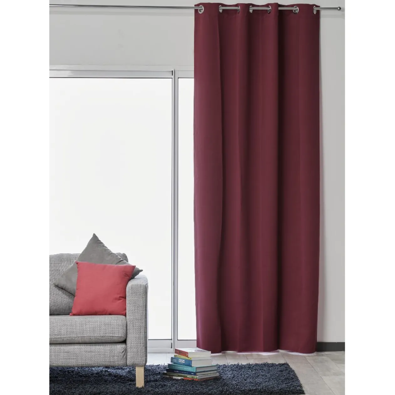 Rideau occultant à oeillets inox uni fuchsia 135x240 cm