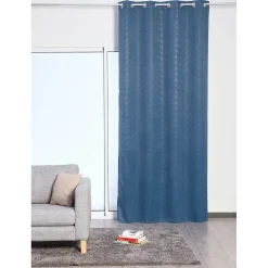 Rideau occultant 8 oeillets bleu pétrole brillant