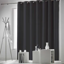 Rideau occultant baie vitrée à oeillets uni noir