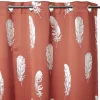 Rideau occultant oeillets 140x240 cm orange ou noir motif plume argent