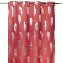 Rideau occultant oeillets 140x180 cm noir ou orange motif plume argent