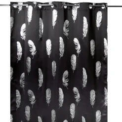 Rideau occultant oeillets 140x180 cm noir ou orange motif plume argent