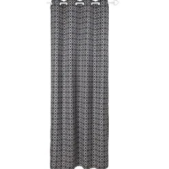 Rideau oeillets suédine taupe noir motif géométrique Urban