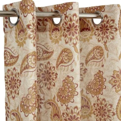 Rideau orange imprimé fleurs lin et polyester 140x240cm