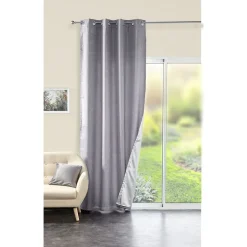 Rideau thermique à oeillets 140x260 cm effet lin vert ou gris