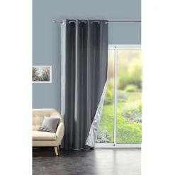 Rideau thermique à oeillets 140x260 cm effet lin vert ou gris