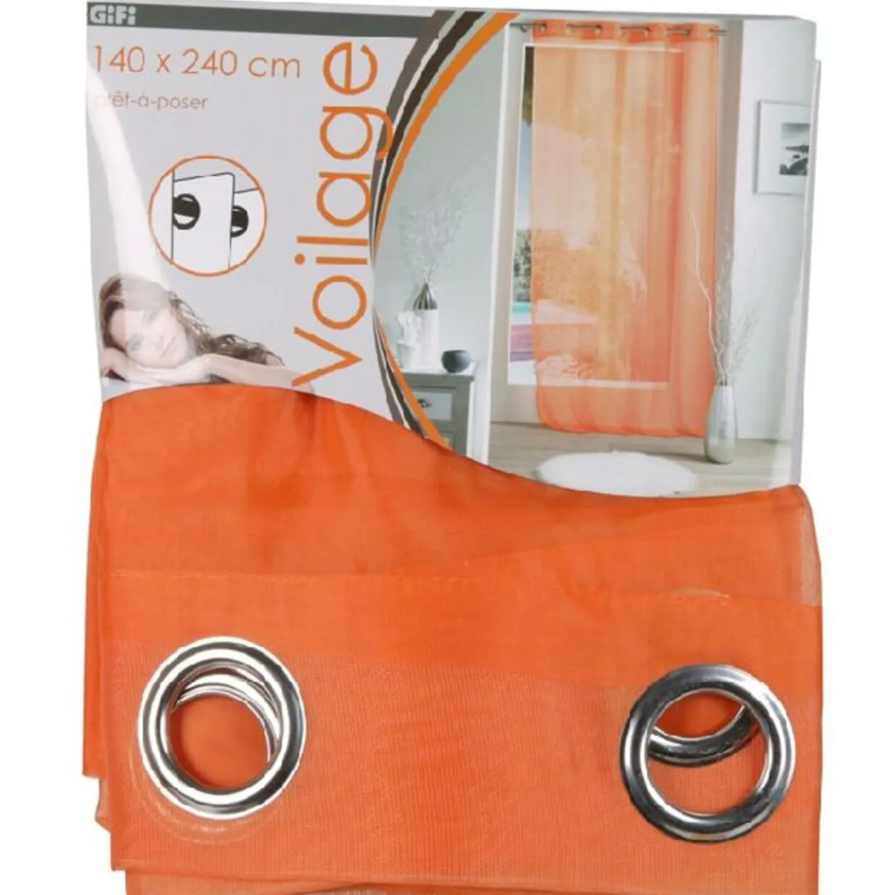 Rideau voilage à oeillets uni orange