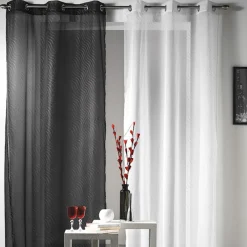 Rideau voilage à oeillets noir avec vagues pailletées