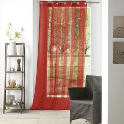 Rideau voilage à oeillets rouge à rayures