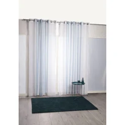 Rideau voilage à oeillets rayures blanches et bleues