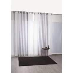 Rideau voilage à oeillets rayures blanches et grises
