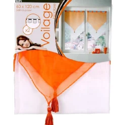 Rideau voilage à pattes orange blanc x2