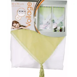 Rideau voilage à pattes vert blanc x2